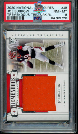 2020 Joe Burrow PSA 8 National Treasures Trem Treasures Rookie Relic 16/99