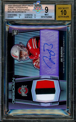 2020 Joe Burrow BGS 9 10 Obsidian Rookie Patch Auto #58 3/10