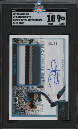 2020 Jalen Hurts SGC 9 10 One Rookie Patch Auto Blue #14 89/99