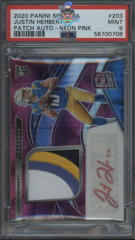 2020 Justin Herbert PSA 9 Spectra Rookie Patch Auto Neon Pink #203 13/25