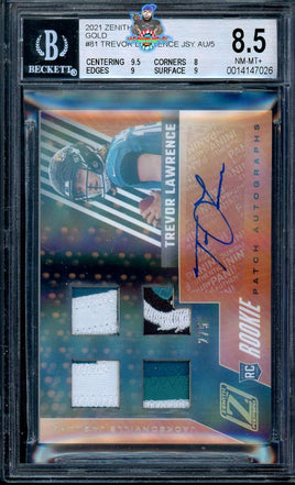2021 Trevor Lawrence BGS 8.5 10 Zenith Gold Quad Patch Auto #81 2/5