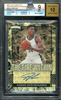 2022 Giannis Antetokounmpo BGS 9 10 Leaf Vibrance Fire within Gold Auto /1